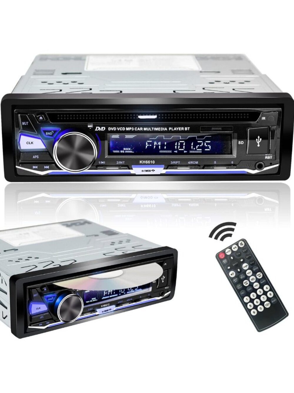 Bluetooth Single Din Car Stereo - CD/DVD Player, USB, AM/FM Radio, AUX Input